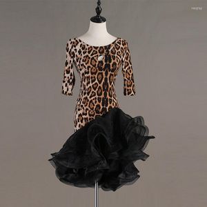 Stage Wear Women Lady Latin Dance Dresses Costume gjorde Performance Party Samba Roupa Infantil Feminina Leopard L052