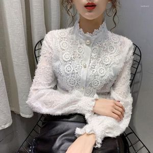 Women's Blouses Women Blouse Women's Lace Shirt Autumn Winter White Black Large Size Stand Collar Shirts Ropa De Mujer E736