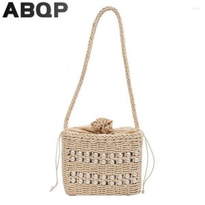 Evening Bags ABQP Beach For Women Solid Color Female Straw Bag Luxury Pearl Shoulder Summer Cross Body