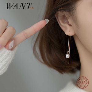 Charm Wantme Real 925 Sterling Silver Natural Freshwater Barock Pearl Ear Line For Women Sweet Chic 18K Gold Plated Earrings SMycken Z0323