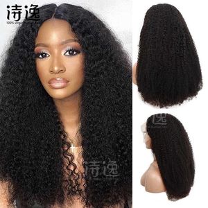 Pałąk w kształcie litery T Prawdziwa ludzka peruka włosów t część Lacewig 13x5x1aFokinky Curlyhuman Hair 230323