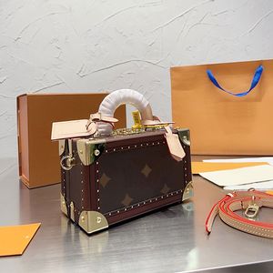 Classic Trunk Bag Valisette Tresor Jewelry Hard Box Tote Bag Handbags Old Flower Genuine Leather Shoulder Bag Designer Women Storage Crossbody Bag Totes 20CM