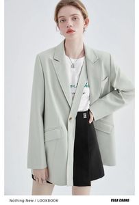 Kobiety w garnitury Blazers Kurtka mody mody Fall Fresh Bean Paste Green Long Sleeve Single Button Top 230322