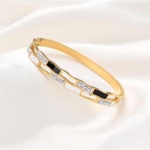 Pulseira preta e branca com design de luxo de design oco Crystal para mulheres jóias de amantes de diamantes em aço inoxidável