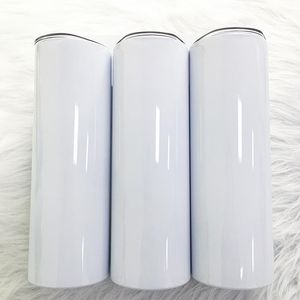 뚜껑과 빨대 스테인레스 스틸 컵 휴대용 하위 재즈 코팅 ZZ를위한 승화 블랭크 20oz 30oz 스키니 텀블러