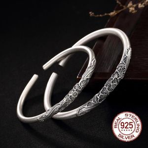 Bileklik 999 STERLING Gümüş Erik Çiçeği Bilezik Vintage Fırçalı Üst düzey Açık Ağız Tay Tay Simeple Banglybracelet Ladies Takı