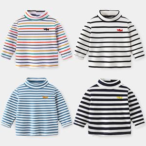 Kids Shirts 2023 Spring Autumn Winter 2 3 4 6 8 10 Years Cartoon High Neck Pullover Basic Turtleneck Striped Soft T Shirt For Baby Boy 230322