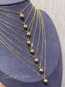 Zincirler 18K Katı Sarı Gerçek Altın Takı (AU750) Kadın Minimalist Stil 6mm Küçük Hafif Boncuk Kolye Kolye Moda Güzel Takı