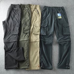 Erkek pantolon erkekler hızlı kuru kargo 2023 yaz ince çifte kullanılmış çıkarılabilir gevşek düz seyahat yürüyüşü tırmanma balıkçılık pantolon 230323