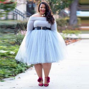 Gonne Taglie forti Gonna in tulle azzurra 5 strati Tutù al ginocchio Vita elastica da donna Maglia solida Midi Realizzato su misura