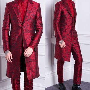 Avancerad rosblommortryck Mens Tuxedo Floral Suits Jackets byxor Bröllopsfest Slim Fit Men klänning blazers set plus size