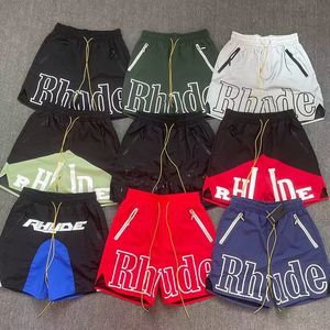 デザイナーrhudeショーツメンズバスケットボールショートパンツ2023 sサマービーチパームレターメッシュストリートファッションスウェットパンツ