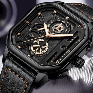 Armbanduhren Sport Square Herrenuhr Military Fashion Chronograph Einzigartige Quarz-Lederuhren Männliche leuchtende Uhr Relogio Masculino