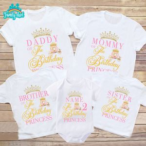 Family Matching Outfits Princesses T Shirt Gift Birthday Carriage Crown Party Custom Name T Girls Children Clothes Daddy Mommy 230323