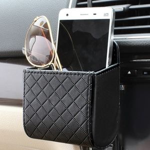 1pc Auto Front Seat Organizer Vent Vent Trash Box Pu Leather Care Mobile Phone حامل حقيبة تخزين حقيبة Automobile Automobile Box Box تصميم السيارة