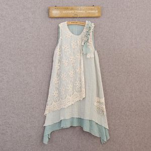 Abiti casual Summer Women Tank Dress Vintage Lace Mori Girl Appliques Sweet Sleeveless Floral Embroidery A127