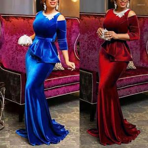 Casual Dresses Royal Blue Stretch Velvet Floor Length Evening Night Dress Full Sleeve Bodycon Black Mermaid Party