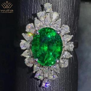 Cluster Rings WUIHA 9K Solid White Gold 3EX Oval 2.75CT GRC VVS Emerald High Carbon Diamond Wedding Gemstone Ring For Women Gift Drop