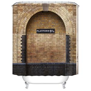 Shower Curtains Platform 9 and 3/4 at London's King's Cross Station Brown Wall Vintage Shower Curtain Waterproof Bathroom Decor Curtains 230322