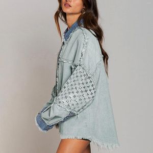 Kvinnorjackor Kvinnor Turtleneck Hoodie Jacket Långärmad Casual Women's Basic Button Down Stretch Monterade ärmar Denim Jean