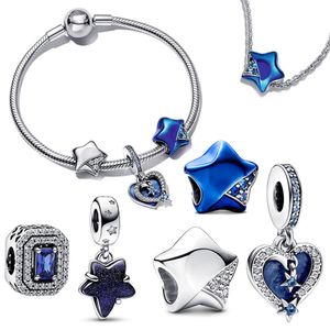 Classic 925 Sterling Silver Dazzling Star Blue Sky Suspension Charm Is Suitable for Primitive Pandora Bracelet Jewelry