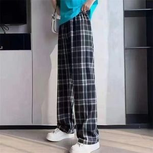 Pantaloni da donna Capris Pantaloni casual a quadri da donna Pantaloni larghi a gamba larga Pantaloni oversize retrò per adolescenti Pantaloni dritti Hip-Hop Unisex Streetwear 230323