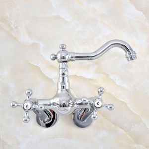 Rubinetti per lavandino del bagno Rubinetto per cucina a parete in ottone cromato argento Miscelatore per lavabo Rubinetti per acqua Beccuccio girevole - Regola da 3-3/8