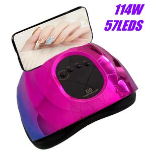 Nail Dryers 114W Nail Drying Lamp LED UV Light For Nails 57 LEDs Gel Dryer Professional Manicure Pedicure Nail Epuipment With Smart Sensor 230323
