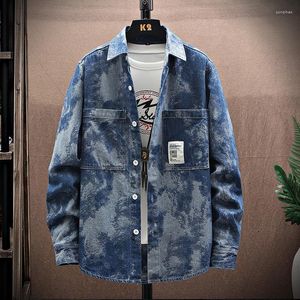 Men's Jackets Men's Autumn Color Gradient Shirt Loose Casual Pad Dyed Long-sleeved Denim Jacket