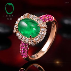 Cluster Rings 14k Rose Gold 2.15CT Natural Emerald 1.12CTW Diamonds Pink Sapphires Förlovningsring