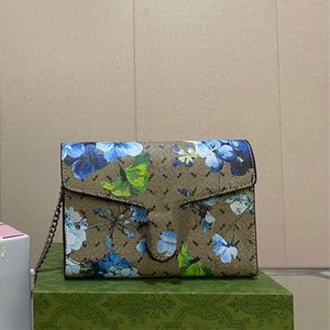 Denim crossbody saco flap mensageiro bolsa senhora bolsa azul flor impressão de couro genuíno decoração corrente sacos ombro alta qualidade embreagem