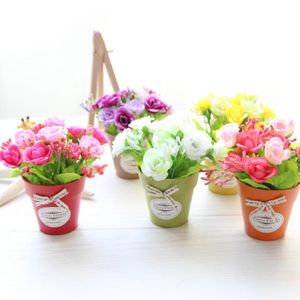 Decorative Flowers & Wreaths 12 Pcs Diamond Rose Simulation Potted Plant Small Bonsai Set Fake Flower Plastic Pot Craft Decor Ornaments