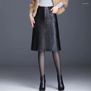 Skirts 2023 Spring Fashion Korean Women Elegant Genuine Real Leather High Waist Middle Long Skirt Plus Size 4XL Y299