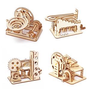 Puzzles 4 Kinds Marble Race Run 3D Wooden Puzzle Mechanical Kit Stem Science Physics Toy Maze Ball Assembly Model Building For Kids 230323