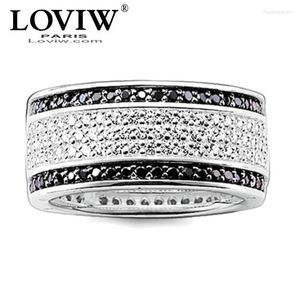 Cluster Rings Black & White CZ Zirconia Crystal Ring Style Fashion Good European Jewerly For Men Women Gift Silver-plate
