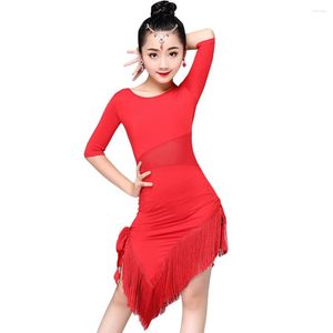 Stage Wear 1pcs/lot Child Girls Latin Dance Dress Fringe Clothes Salsa Costume Black Red Ballroom Tango Dresses