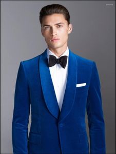 Ternos masculinos mais recentes casaco de calça designs de veludo azul royal shawl lapeel