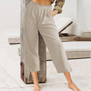 Damen-Hosen, Caprihosen, Damen-Baumwoll-Leinen-Hosen, lässige, lockere Hosen, einfarbige Taschen-Haremshosen, Übergröße, Khaki-Basic-Hosen 230323