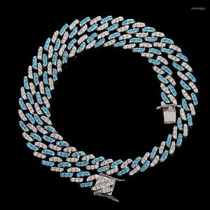 Kedjor Fashion Blue White Cubic Zirconia CZ Micro Pave Hip Hop Bling Prong Cuban Link Chain Halsband Iced Out Jewelry P41