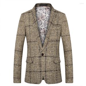 Men's Suits Spring Autumn Blazers Men Jackets 2023 Arrival Mens Casual Plaid Slim Fit Coat Male Khaki Wedding Jacket M-4XL