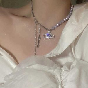 Beaded Neckor Luxury Jewelry for Women Korea Purple Planet Shining Temperament Pearl Necklace For Women Crystal Planet Party SMEEDDE