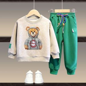 Kleidungssets SOMENIE 2-14Y Kinder Kleidung Set Kinder Jungen Mädchen Bärendruck Pullover Hose Anzug Pullover Sweatshirt Hose Herbst Trainingsanzug 230323