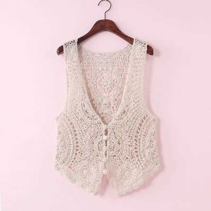 Women's Tanks Camis Women's All-match Sleeveless Hollow Out Tank Top Solid Color Short Knitted Waistcoat Crochet Cardigan Sweater Vest Women Outwear P230322