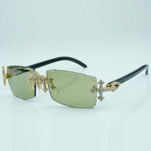 New Cross Diamond Glasses Frame 3524031-A with Natural Pure black Buffalo Corner Legs and 57mm Cut Lenses, 3.0mm Thick