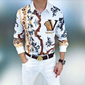 Men's Casual Shirts 2023 Autumn Light Luxury High end Sense Digital Printing Chest Label Ironing Diamond Fashion Trend Long sleeved Shirt 230323