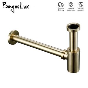 Drains Siphon Basin Bottle Plumbing PTrap Luxury Brushed Gold High Quality Brass Euro Wash Pipe Waste Bathroom Sink Trap Modern Style 230323