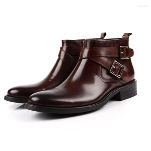 Boots Genuine Cow Leather Ankle Men Business Dress Work Mens Trendy Buckle Round-Toe Zip Short Size 38-44