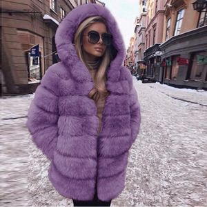 Pelliccia da donna Faux 2023 Donna Warm Hooded Real Coat Inverno Luxury Alta qualità Furry Giacche allentate Moda vintage Cappotto casual Lady