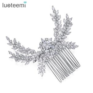 Wedding Hair Jewelry LUOTEEMI Elegant Women Flower Hair Accessories Luxury Cubic Zirconia Fashion Big Haircomb Tiara Bridal Wedding Jewelry Gift 230323