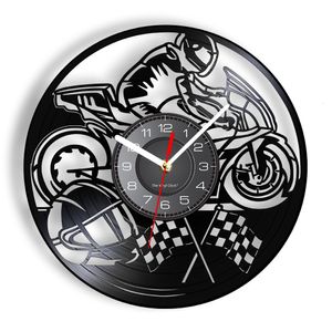 Wall Clocks Motorcycle Racing Vinyl Record Wall Clock Motorbike Retro Music Album Home Decor Silent Wall Watch Motorcyclist Racer Rider Gift 230323